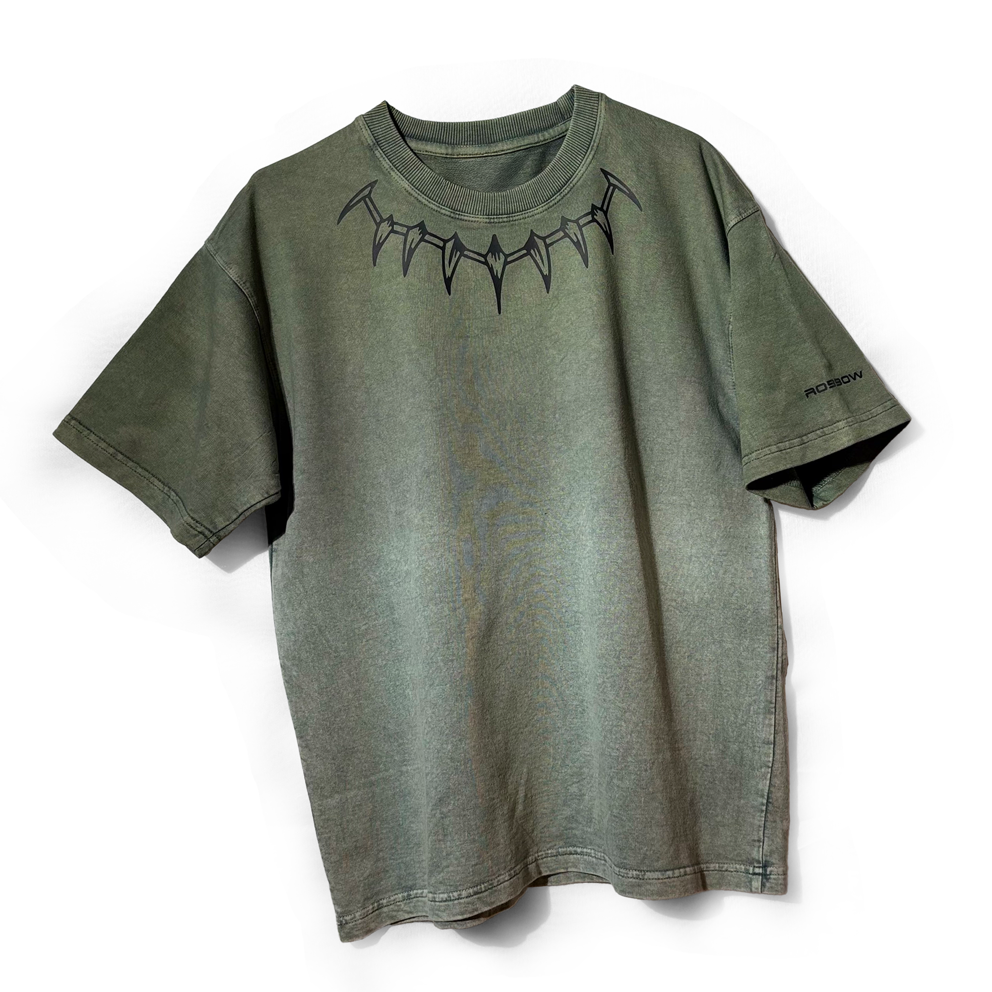 Robbow Iron Fang Washed Graphic T-Shirt – Olive Green