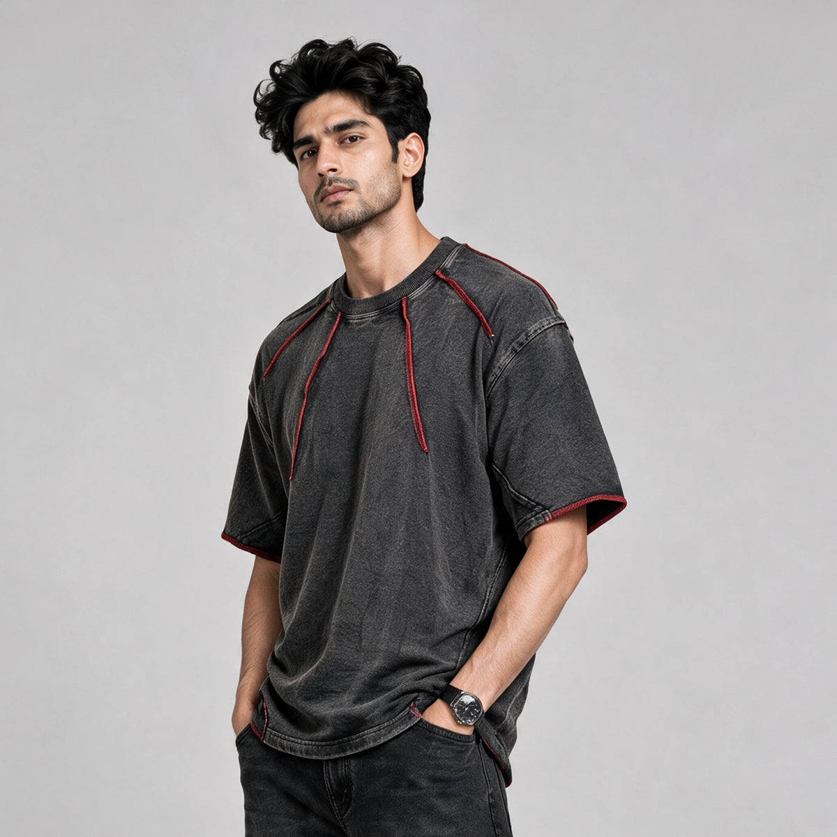 Robbow Crimson Thread Tee - Premium Washed Seam T-Shirt