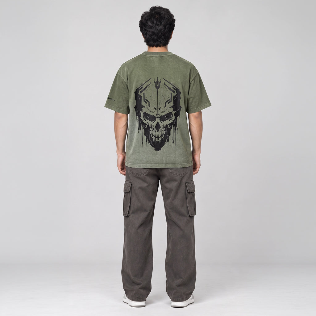 Robbow Iron Fang Washed Graphic T-Shirt – Olive Green