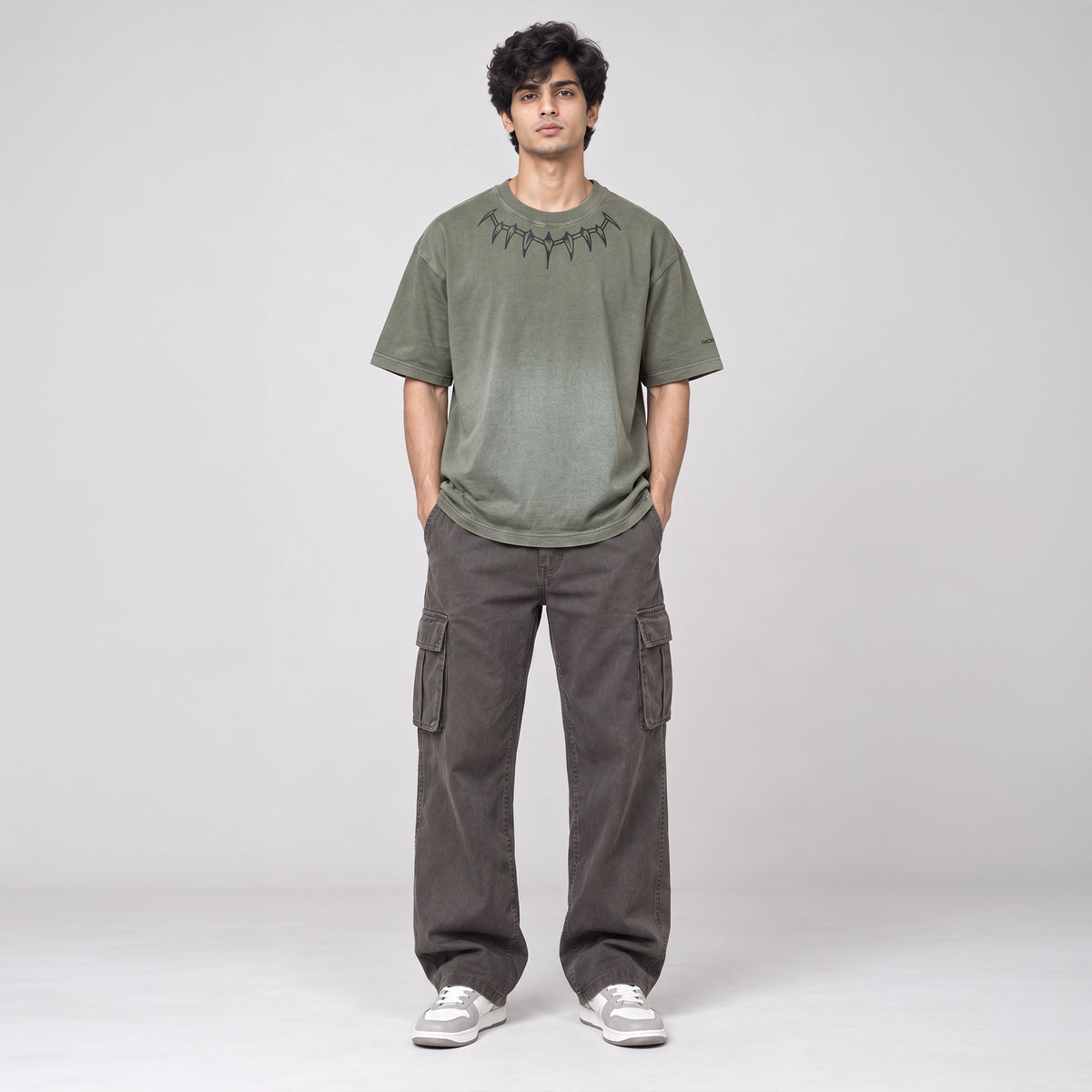 Robbow Iron Fang Washed Graphic T-Shirt – Olive Green