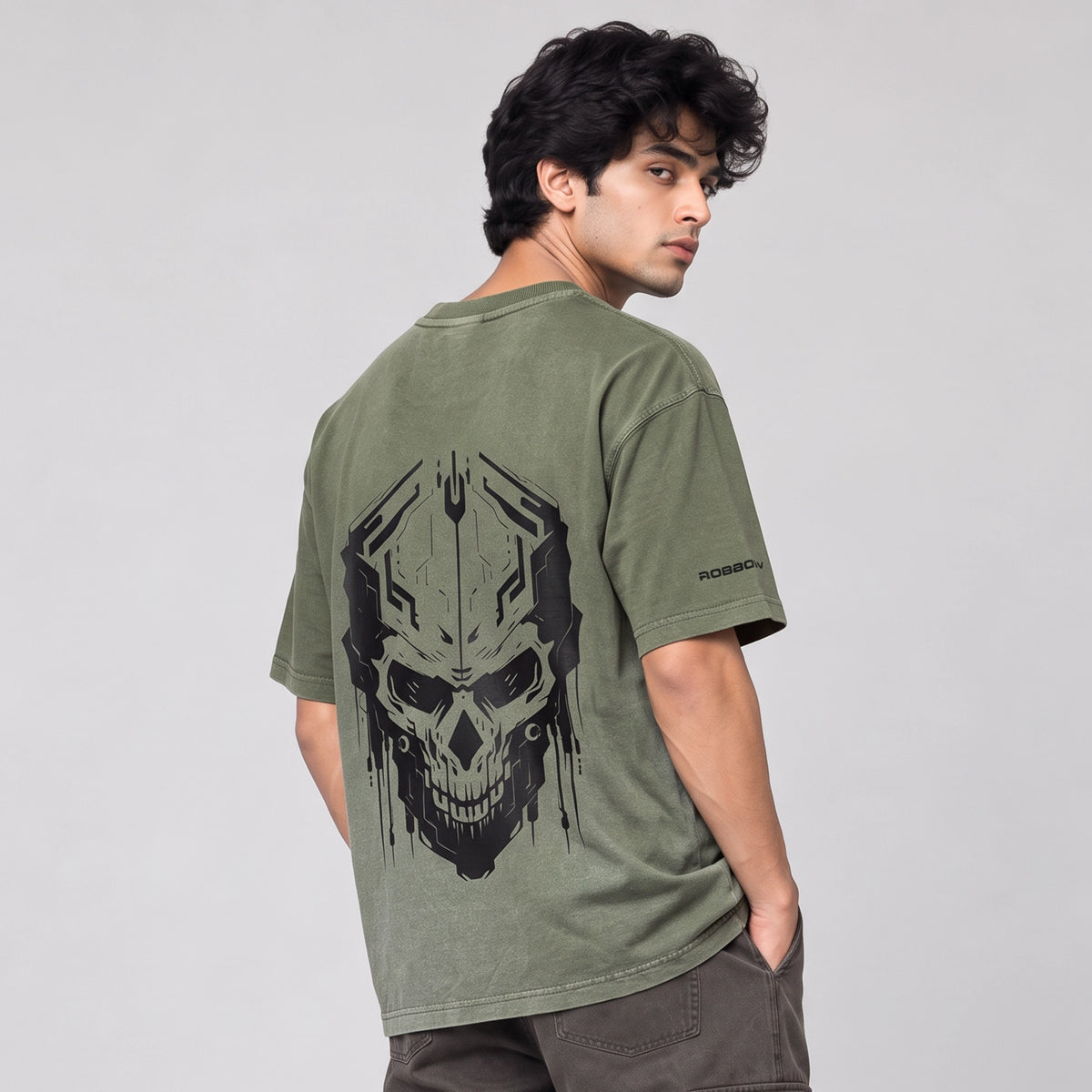 Robbow Iron Fang Washed Graphic T-Shirt – Olive Green